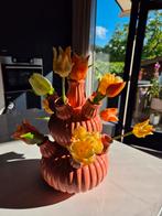 Flamingoroze tulpenvaas met kunst tulpen, Ophalen of Verzenden, Zo goed als nieuw, Minder dan 50 cm