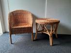 Zgan vintage rotan stoel en tafel incl nw kussen, Ophalen, Zo goed als nieuw, Rotan