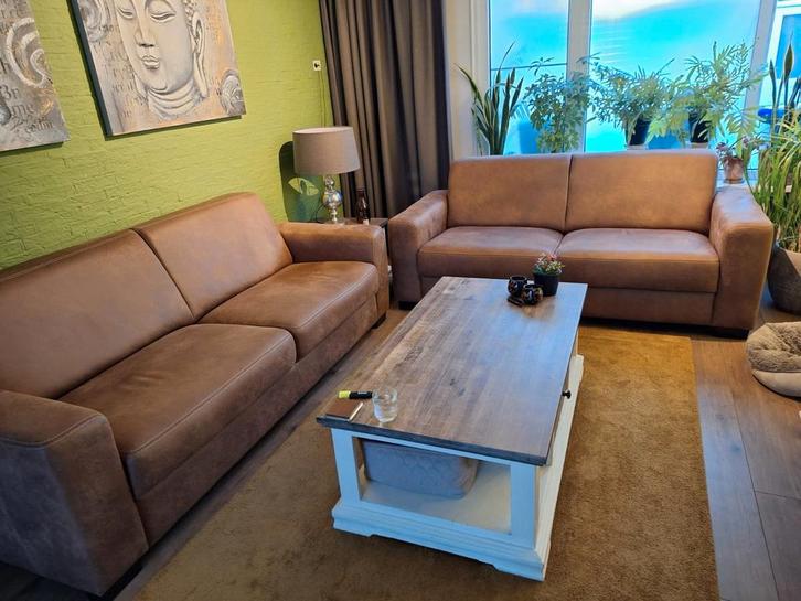 Mooie bruine banken set, Huis en Inrichting, Banken | Bankstellen, Zo goed als nieuw, Rechte bank, Vierpersoons of meer, 200 tot 250 cm