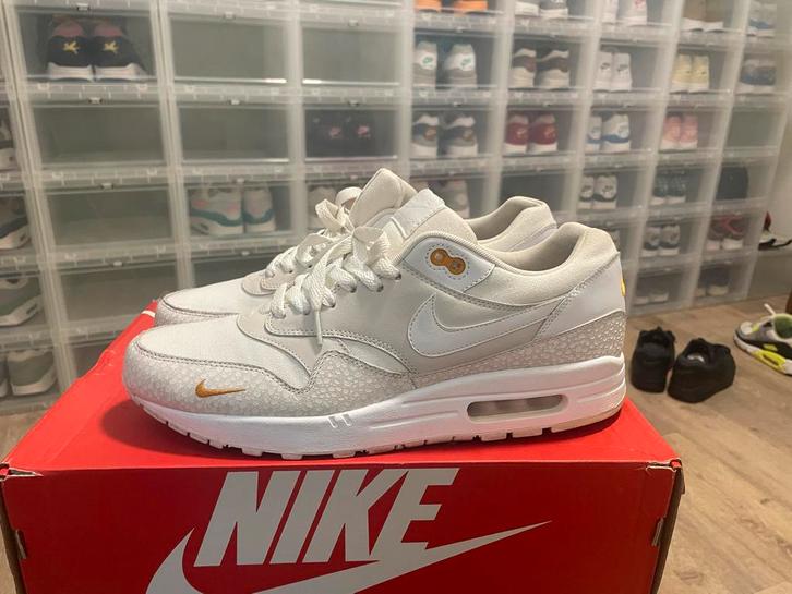 Nike Air Max 1 Kumquat Safari - Maat 45.5, Kleding | Heren, Schoenen, Gedragen, Sneakers of Gympen, Wit, Ophalen of Verzenden