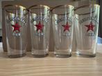 Vintage Heineken glazen met rode ster en goudrand, Ophalen of Verzenden, Zo goed als nieuw, Glas of Glazen, Heineken