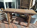 Robuuste oud teakhouten bank 80 cm  "schulpje", Huis en Inrichting, Banken | Bankstellen, Overige maten, Minder dan 75 cm, Nieuw