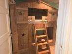 Houten Stapelbed in Huisvorm, Kinderen en Baby's, Kinderkamer | Bedden, Ophalen, 85 tot 100 cm, Hoogslaper of Stapelbed, Zo goed als nieuw