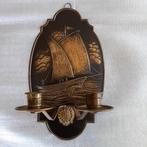 koperen kandelaar voor aan de wand met afbeelding boot, Antiek en Kunst, Ophalen, Koper of Brons