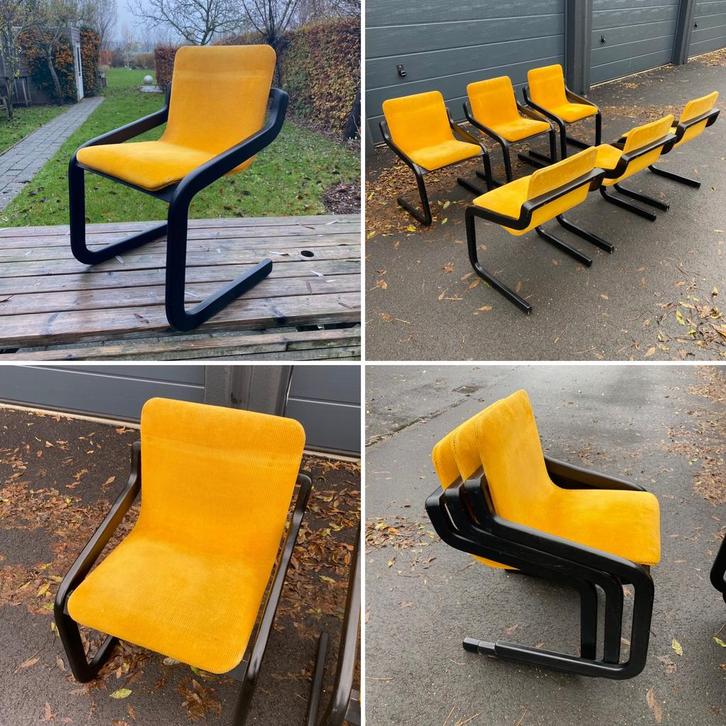 Set Zeldzame Vintage jaren 70 stoelen, Huis en Inrichting, Stoelen, Gebruikt, Vijf, Zes of meer stoelen, Hout, Overige kleuren