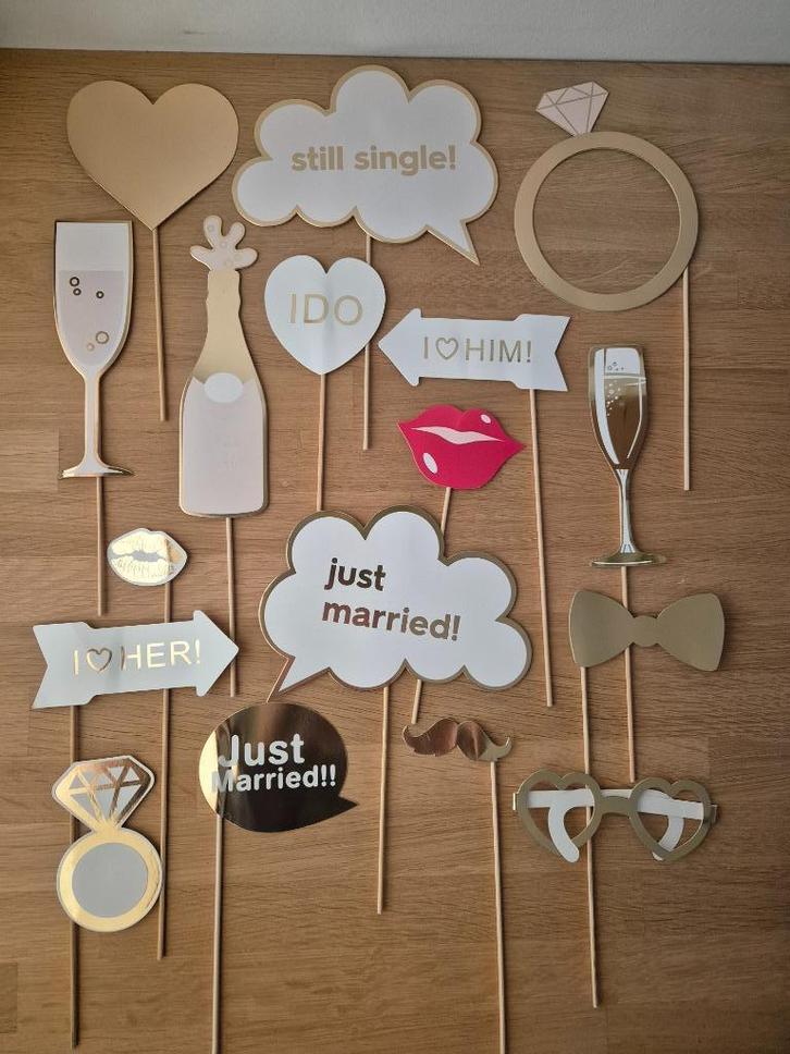 Props voor photobooth, Hobby en Vrije tijd, Feestartikelen, Zo goed als nieuw, Feestartikel, Geboorte of Huwelijk, Ophalen of Verzenden