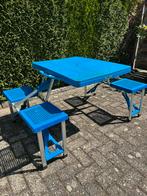 Picknicktafel, inklapbaar, blauw koffermodel, Caravans en Kamperen, Ophalen, Zo goed als nieuw, Campingtafel