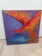 Mixed media schilderij firebird vuurvogel 40x40cm, Ophalen of Verzenden