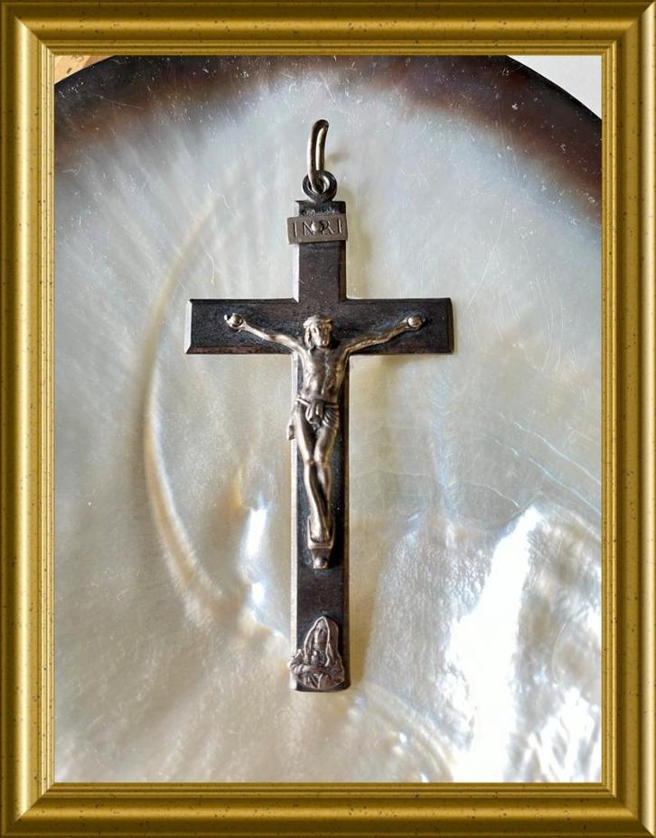 ⭐️Grote echt zilveren hanger: crucifix, kruis, Antiek en Kunst, Antiek | Goud en Zilver, Zilver, Ophalen of Verzenden
