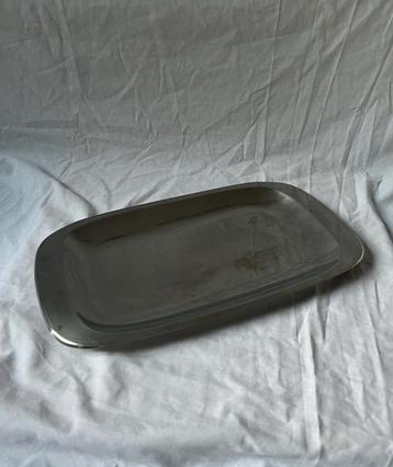 Vintage RVS rechthoekige serveerschaal jaren 70 bistrostijl beschikbaar voor biedingen