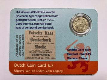 Dutch Coin Card 6.7. Kwartje Wilhelmina. beschikbaar voor biedingen