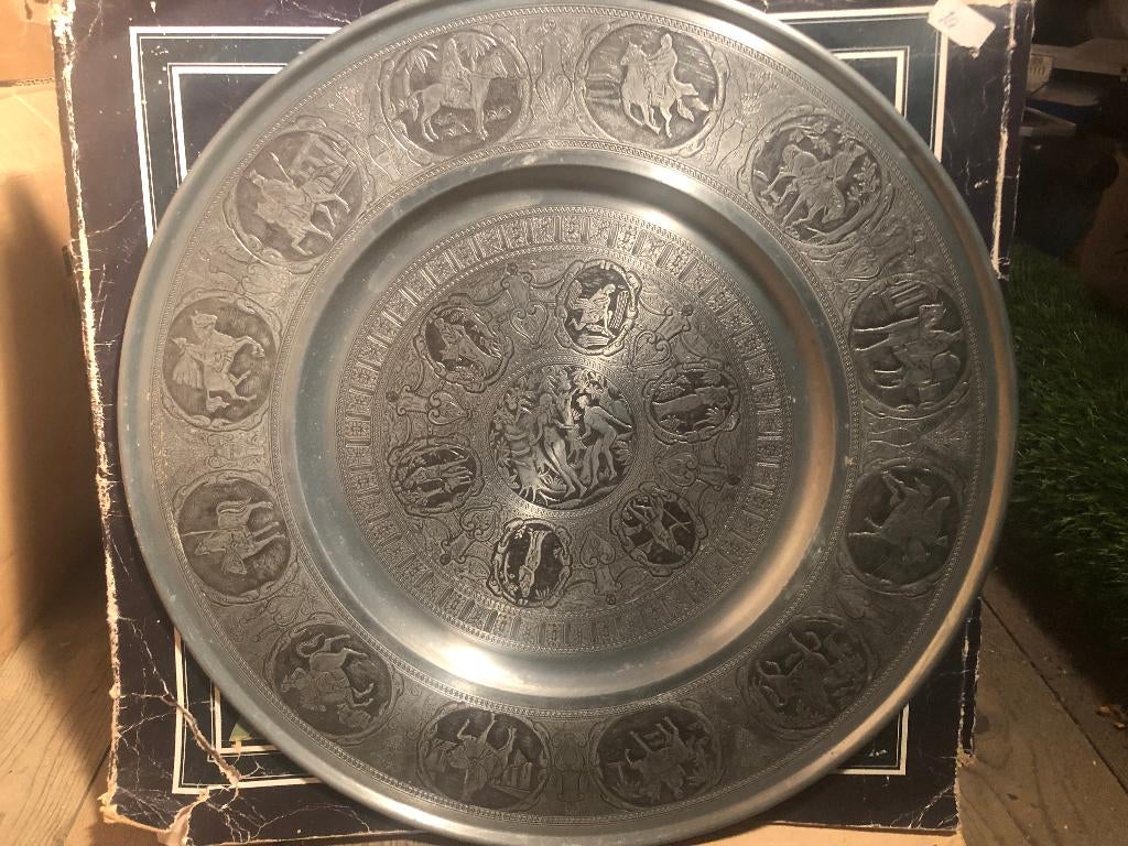 tinnen bord  Adam en Eva Rond 39 cm, Ophalen of Verzenden