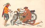 Reparatie van de motorfiets Fritz Schönflug humor Vintage, Ophalen of Verzenden, Voor 1920, Ongelopen, Voertuig