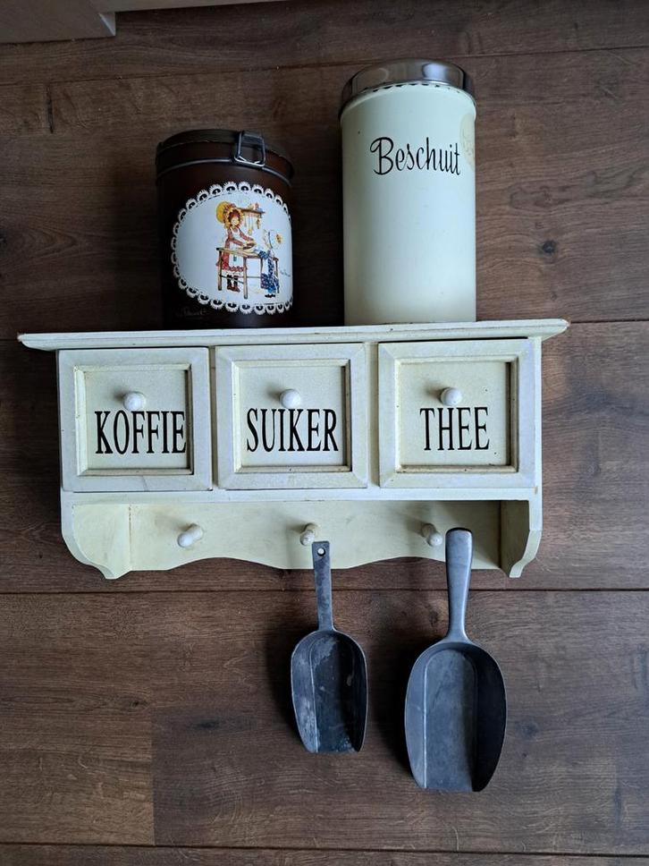 Nostalgisch houten keukenrek koffie thee suiker 40-21-14 cm, Huis en Inrichting, Keuken | Keukenbenodigdheden, Gebruikt, Ophalen of Verzenden