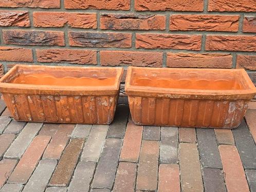 2 echte antieke Italiaanse 35 cm terracotta bloembakken €25, Tuin en Terras, Bloembakken en Plantenbakken, Zo goed als nieuw, Steen