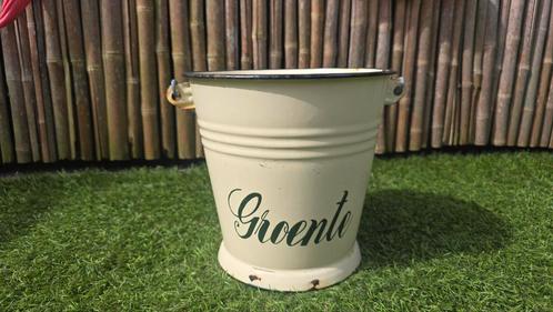 Vintage Emaille Groente Emmer doosnede 23 cm, Antiek en Kunst, Antiek | Emaille, Ophalen of Verzenden