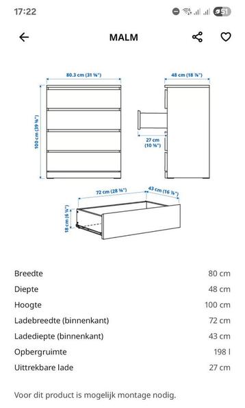 Malm ladekast met glasplaat - afbeelding 2