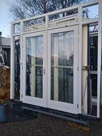 Hardhout kozijn met dubbele deuren en zijlichten, Doe-het-zelf en Verbouw, Ophalen of Verzenden, Glas, 120 cm of meer, 215 cm of meer