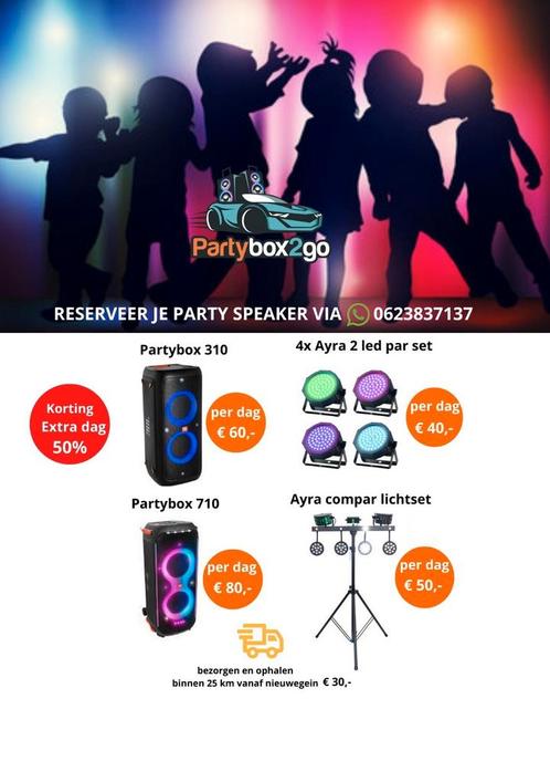 Te Huur JBL PartyBox 710 | JBL Partybox 310 | Lichtset, Audio, Tv en Foto, Luidsprekers, Zo goed als nieuw, Ophalen of Verzenden