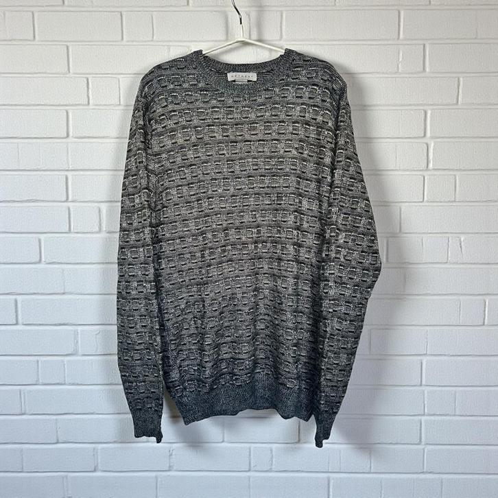 Vintage Trui Maat M Grijs Zwart Gebreid Blok Print Unisex, Kleding | Heren, Truien en Vesten, Zo goed als nieuw, Maat 52/54 (L)