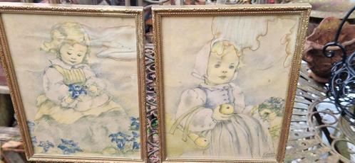 2 prachtige antieke tekeningen van Erna Maison-Kurt*brocante, Antiek en Kunst, Kunst | Tekeningen en Foto's, Ophalen of Verzenden