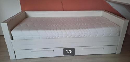 Woood Bedbank Robin Grenen Wit, Huis en Inrichting, Slaapkamer | Bedden, Gebruikt, Eenpersoons, 90 cm, 200 cm, Hout, Wit, Ophalen