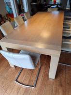 Eiken eettafel met 8 leren stoelen, Huis en Inrichting, Tafels | Eettafels, Gebruikt, 200 cm of meer, Rechthoekig, 50 tot 100 cm