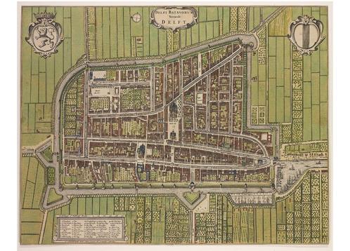 Grote landkaart / plattegrond Delft door Mortier, Boeken, Atlassen en Landkaarten, Zo goed als nieuw, Landkaart, Wereld, 1800 tot 2000
