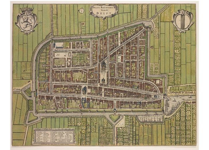 Grote landkaart / plattegrond Delft door Mortier, Boeken, Atlassen en Landkaarten, Zo goed als nieuw, Landkaart, Wereld, 1800 tot 2000
