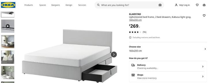 Ikea Bed 160 x 200 cm + Matress, Huis en Inrichting, Slaapkamer | Bedden, Gebruikt, Tweepersoons, 160 cm, 200 cm, Hout, Grijs