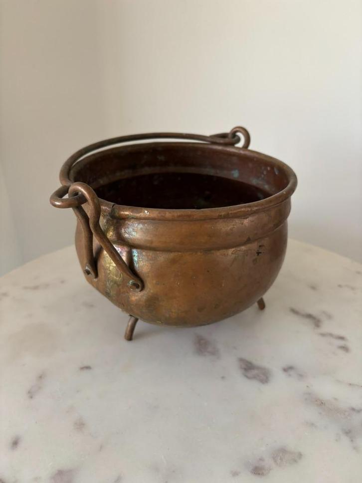 Vintage koperen ketel met hengsel, Antiek en Kunst, Antiek | Koper en Brons, Koper, Ophalen of Verzenden