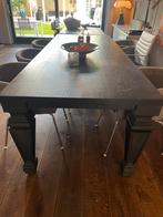 Grijze houten eettafel met sierpoten, Ophalen, Gebruikt, 100 tot 150 cm, Vijf personen of meer