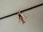 Chocolade bruine koord ketting met visjes bedels ibiza boho, Ophalen of Verzenden, Nieuw, Overige kleuren, Verstelbaar