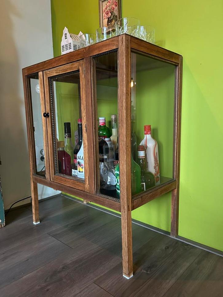 Vintage Houten Vitrinekast/Drankenkast/Theekast, Huis en Inrichting, Kasten | Dressoirs, Gebruikt, 50 tot 100 cm, 25 tot 50 cm