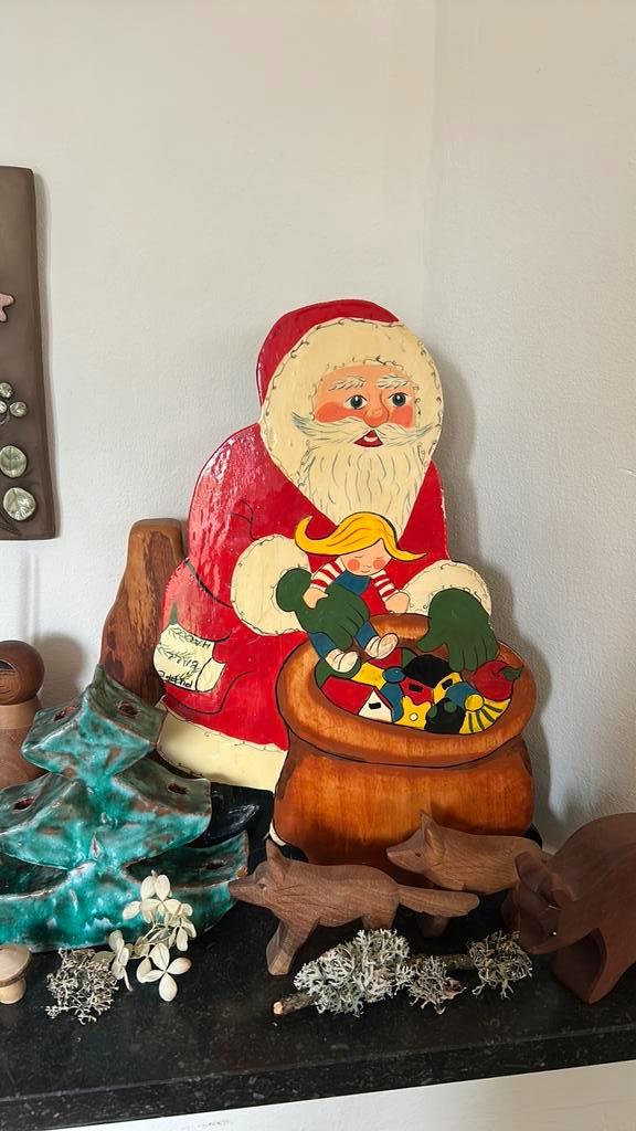 Vintage handgeschilderde kerstman kerstdecoratie, Diversen, Kerst, Gebruikt, Ophalen of Verzenden