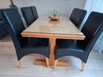 Eiken houten eet tafel met 6 stoelen, Ophalen, Gebruikt, Modern, 6 tot 8 stoelen