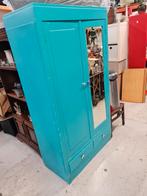 Turquoise Kast met Spiegel en Lades, Ophalen, Gebruikt, 100 tot 150 cm, 150 tot 200 cm
