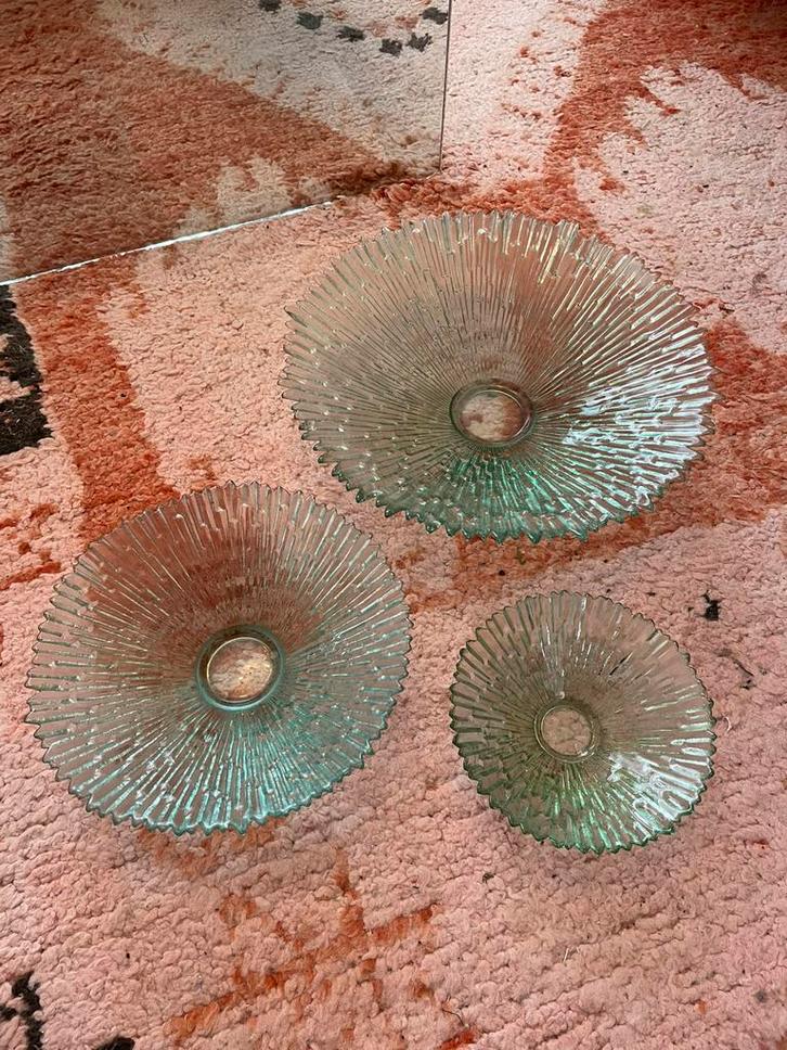 Pavel Panek Sklo Union Libochoviche groene schalen set, Antiek en Kunst, Antiek | Schalen, Ophalen of Verzenden