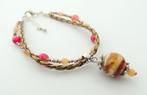 Leren armband met India agaat steen en lampwork glaskraal, Met edelsteen, Bruin, Nieuw, Leer