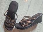 Skechers sleehak sandalen mt. 37 bruin/brons/glitter, Skechers, Bruin, Zo goed als nieuw, Sandalen of Muiltjes