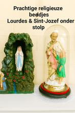 Beeldjes Maria in grot & Sint-Jozef onder stolp decoratief., Antiek en Kunst, Antiek | Religie, Ophalen