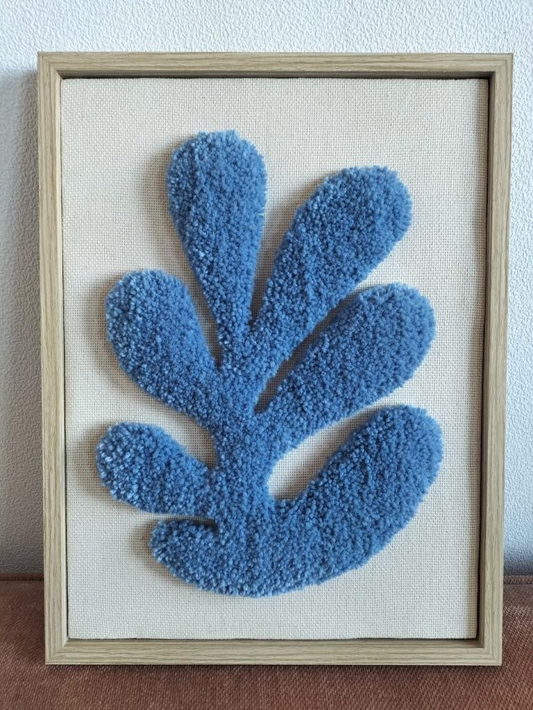 Wanddecoratie decoratie getuft schilderij in lijst blauw wol, Minder dan 50 cm, Nieuw, Ophalen of Verzenden, Schilderij