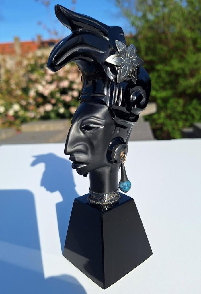 Vintage Mexicaans beeld, Obsidiaan & 925 zilver, Maya/Azteek, Antiek en Kunst, Ophalen of Verzenden