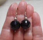 Zilveren oorbellen met zwart facet geslepen stenen nr.2193, Hangers, Verzenden, Zwart, Zo goed als nieuw