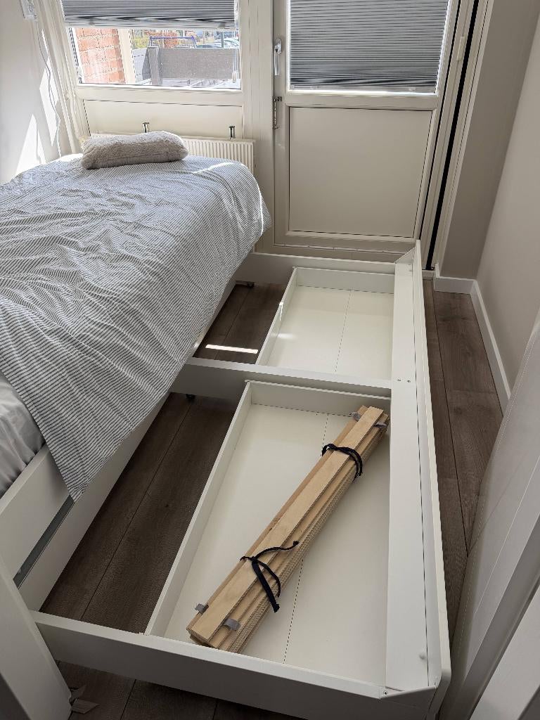 IKEA Slakt onderbed met lades, Huis en Inrichting, Ophalen, 90 cm, Eenpersoons, Wit