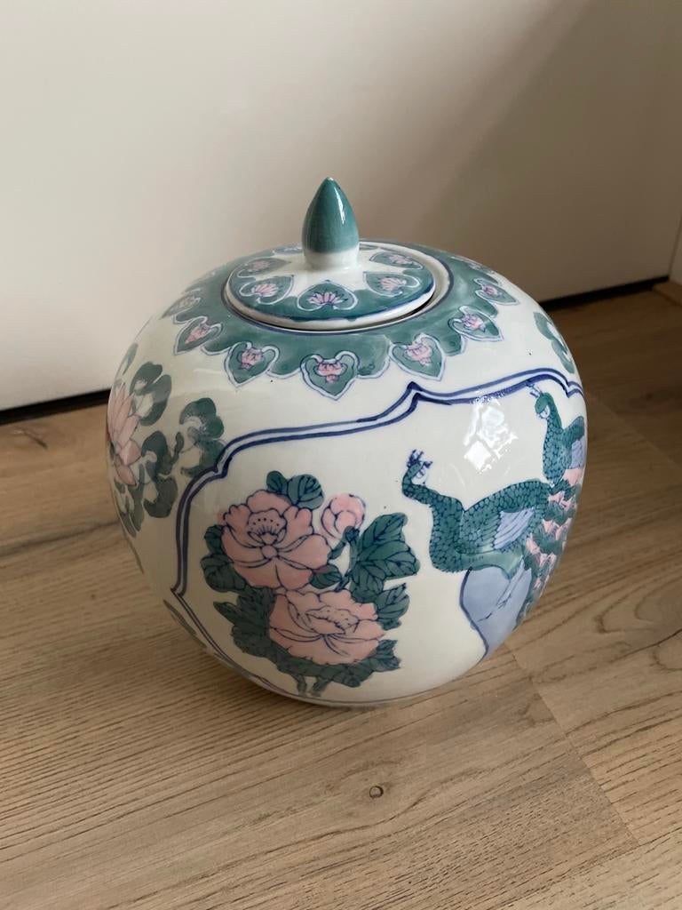 Oude Chinese gemberpot met deksel - 20cm, Ophalen