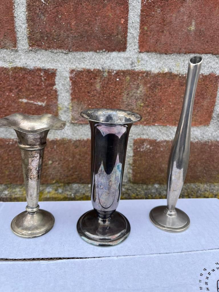 3 verzilverde vaasjes,vintage vaasje,brocante, Antiek en Kunst, Antiek | Goud en Zilver, Ophalen, Zilver