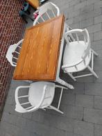 Houten tafel uitschuifbaar met 4 stoelen, Huis en Inrichting, Tafels | Eettafels, Ophalen, Gebruikt, Rechthoekig, 50 tot 100 cm