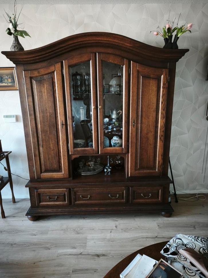 Prachtige Donker Eiken Vitrine Toogkast, Huis en Inrichting, Kasten | Vitrinekasten, Ophalen