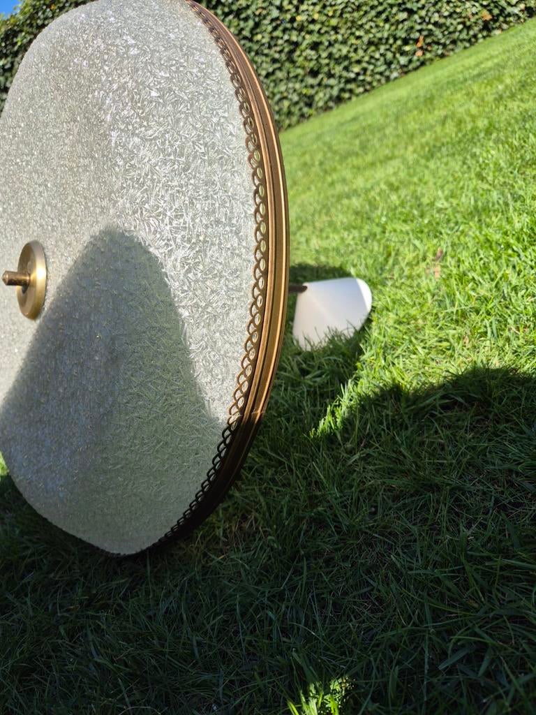 Vintage Plafondlamp met Gouden Rand en Structuurglas, Ophalen of Verzenden